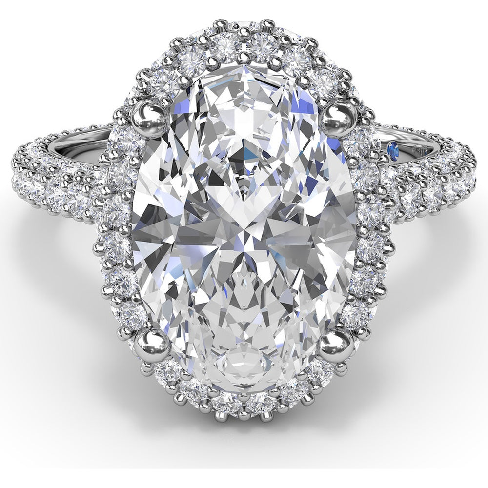 Bold Halo Engagement Ring Setting with Pavé Split Shank and Oval Center Stone Mounting by Fana - 1.56 Carat Total Diamond Weight