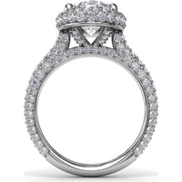 Bold Halo Engagement Ring Setting with Pavé Split Shank and Oval Center Stone Mounting by Fana - 1.56 Carat Total Diamond Weight
