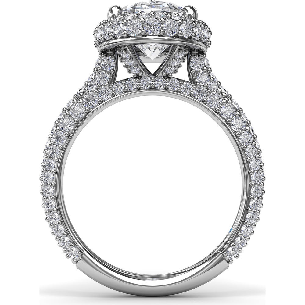 Bold Halo Engagement Ring Setting with Pavé Split Shank and Oval Center Stone Mounting by Fana - 1.56 Carat Total Diamond Weight