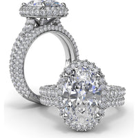 Bold Halo Engagement Ring Setting with Pavé Split Shank and Oval Center Stone Mounting by Fana - 1.56 Carat Total Diamond Weight
