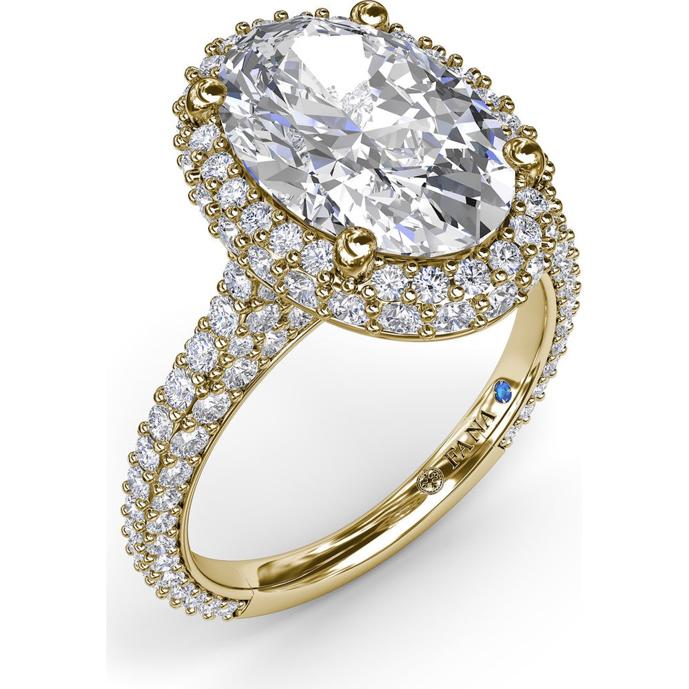 Bold Halo Engagement Ring Setting with Pavé Split Shank and Oval Center Stone Mounting by Fana - 1.56 Carat Total Diamond Weight