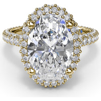 Bold Halo Engagement Ring Setting with Pavé Split Shank and Oval Center Stone Mounting by Fana - 1.56 Carat Total Diamond Weight