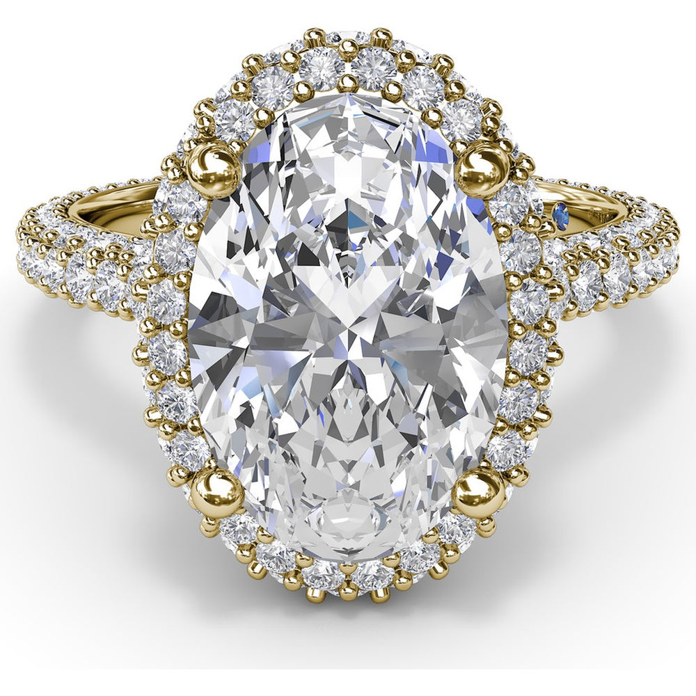 Bold Halo Engagement Ring Setting with Pavé Split Shank and Oval Center Stone Mounting by Fana - 1.56 Carat Total Diamond Weight