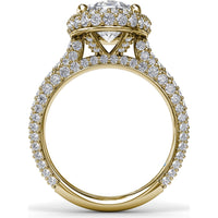 Bold Halo Engagement Ring Setting with Pavé Split Shank and Oval Center Stone Mounting by Fana - 1.56 Carat Total Diamond Weight