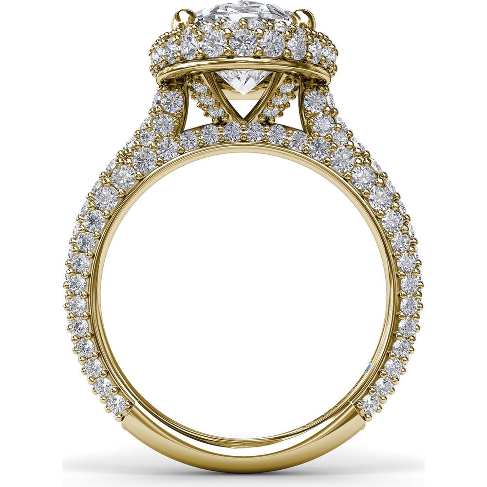 Bold Halo Engagement Ring Setting with Pavé Split Shank and Oval Center Stone Mounting by Fana - 1.56 Carat Total Diamond Weight