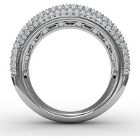 Bold Openwork Band with Round Emeralds and Pavé Diamonds and Milgrain Detail by Fana - 3.11 Carat Total Gemstone Weight