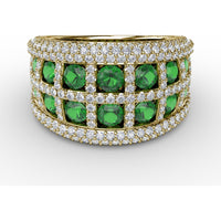 Bold Openwork Band with Round Emeralds and Pavé Diamonds and Milgrain Detail by Fana - 3.11 Carat Total Gemstone Weight