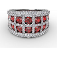 Bold Openwork Ring with Bezel Set Round Rubies and Pavé Diamonds by Fana - 3.48 Carat Total Gemstone Weight