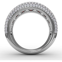 Bold Openwork Ring with Bezel Set Round Rubies and Pavé Diamonds by Fana - 3.48 Carat Total Gemstone Weight