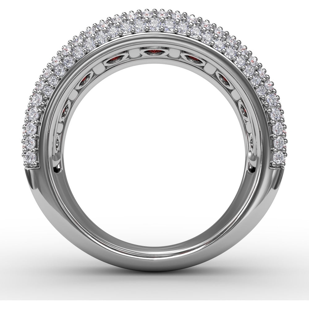 Bold Openwork Ring with Bezel Set Round Rubies and Pavé Diamonds by Fana - 3.48 Carat Total Gemstone Weight