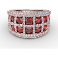 Bold Openwork Ring with Bezel Set Round Rubies and Pavé Diamonds by Fana - 3.48 Carat Total Gemstone Weight