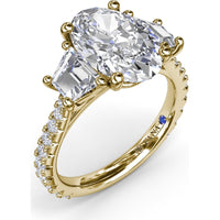 Bold Three Stone Engagement Ring Setting with Oval Center and Trapezoid Side Stones by Fana - 1.39 Carat Total Diamond Weight