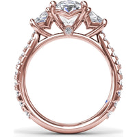 Bold Three Stone Engagement Ring Setting with Oval Center and Trapezoid Side Stones by Fana - 1.39 Carat Total Diamond Weight