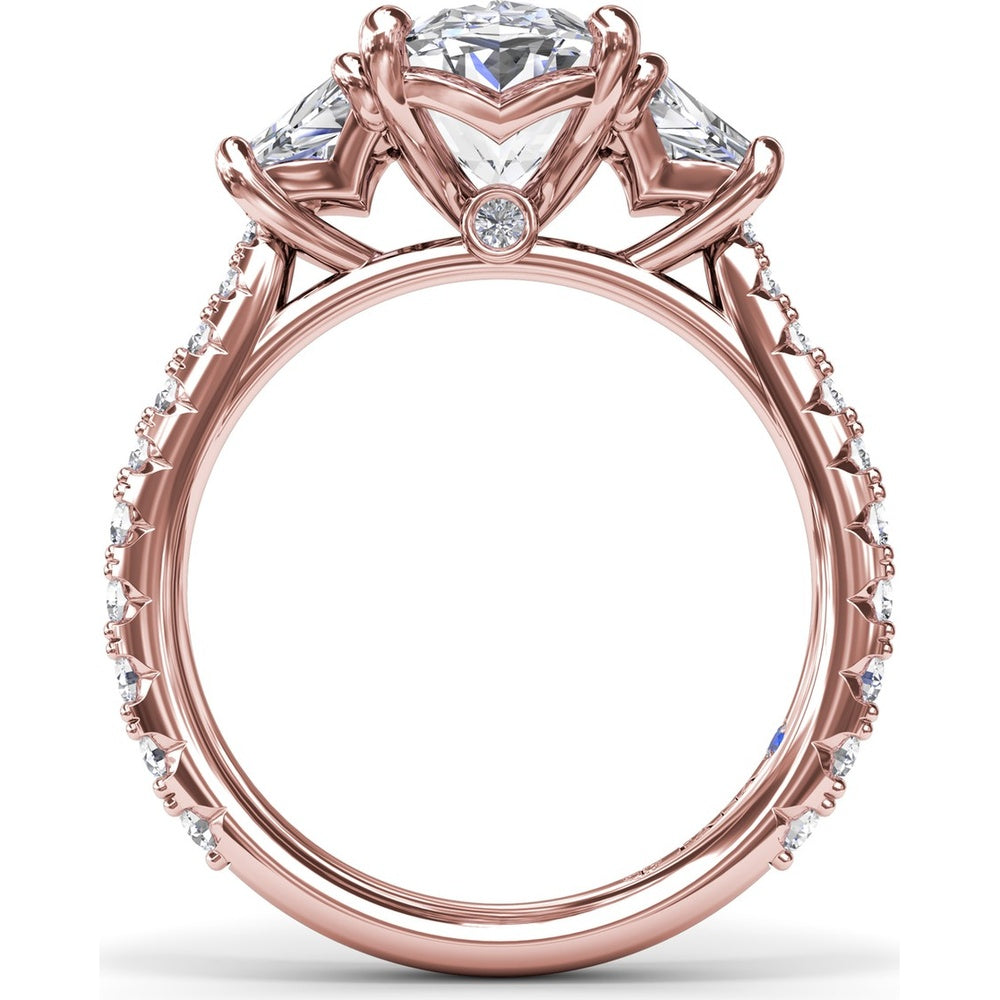Bold Three Stone Engagement Ring Setting with Oval Center and Trapezoid Side Stones by Fana - 1.39 Carat Total Diamond Weight