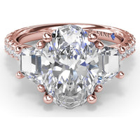 Bold Three Stone Engagement Ring Setting with Oval Center and Trapezoid Side Stones by Fana - 1.39 Carat Total Diamond Weight