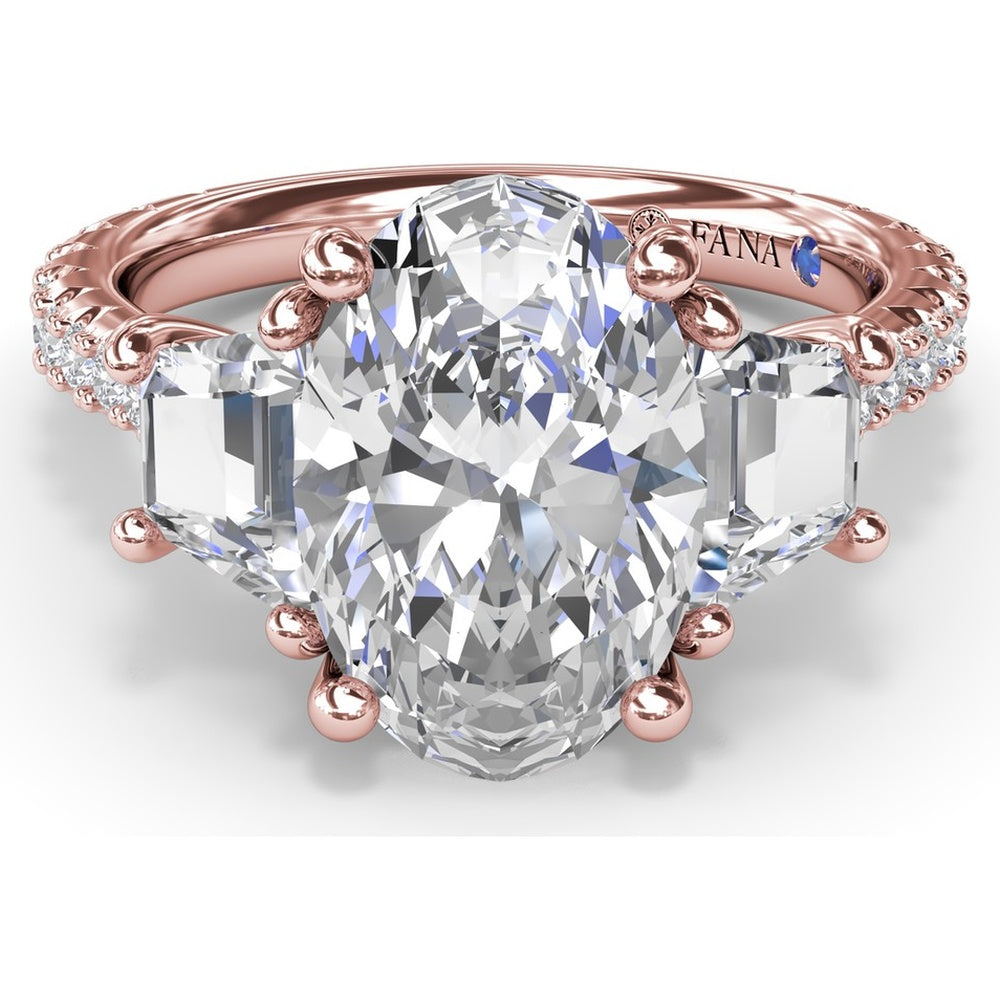 Bold Three Stone Engagement Ring Setting with Oval Center and Trapezoid Side Stones by Fana - 1.39 Carat Total Diamond Weight