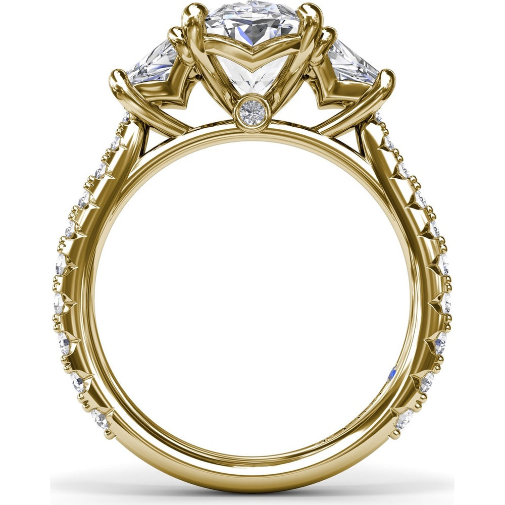 Bold Three Stone Engagement Ring Setting with Oval Center and Trapezoid Side Stones by Fana - 1.39 Carat Total Diamond Weight
