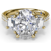 Bold Three Stone Engagement Ring Setting with Oval Center and Trapezoid Side Stones by Fana - 1.39 Carat Total Diamond Weight