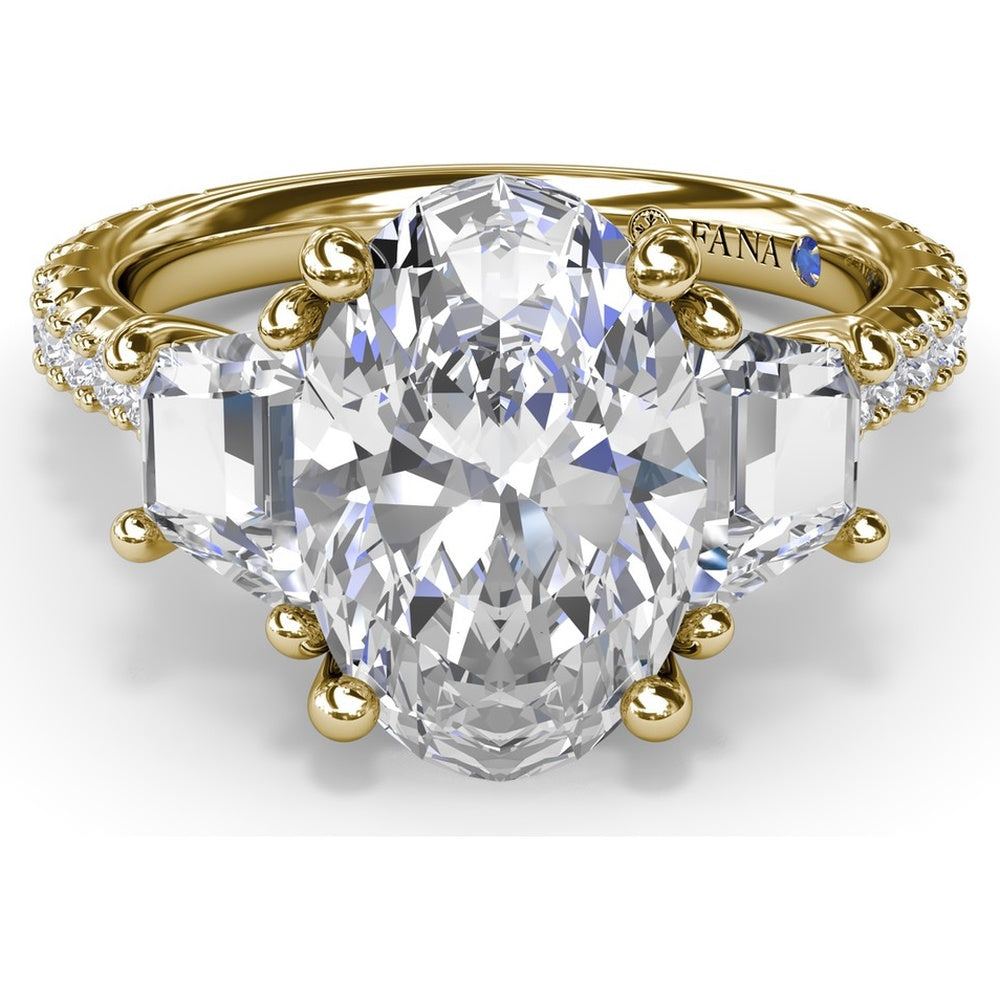 Bold Three Stone Engagement Ring Setting with Oval Center and Trapezoid Side Stones by Fana - 1.39 Carat Total Diamond Weight