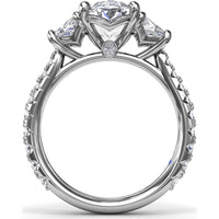 Bold Three Stone Engagement Ring Setting with Oval Center and Trapezoid Side Stones by Fana - 1.39 Carat Total Diamond Weight