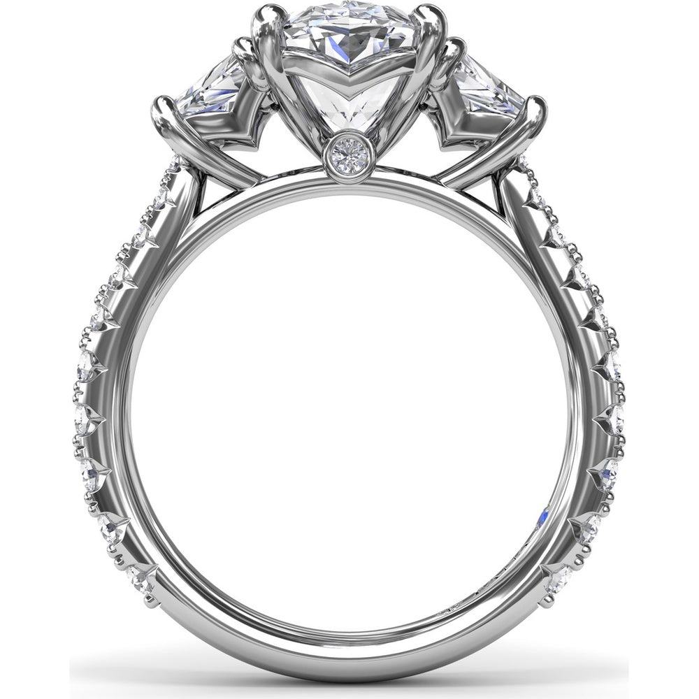 Bold Three Stone Engagement Ring Setting with Oval Center and Trapezoid Side Stones by Fana - 1.39 Carat Total Diamond Weight