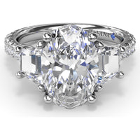 Bold Three Stone Engagement Ring Setting with Oval Center and Trapezoid Side Stones by Fana - 1.39 Carat Total Diamond Weight