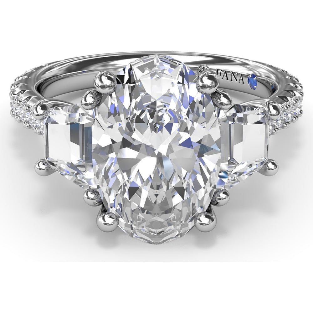 Bold Three Stone Engagement Ring Setting with Oval Center and Trapezoid Side Stones by Fana - 1.39 Carat Total Diamond Weight