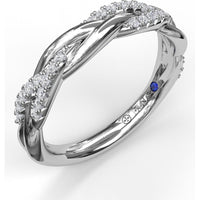 Braided Crossover Band with Pavé Set Round Diamonds and Hidden Sapphire Accent by Fana - 0.20 Carat Total Diamond Weight