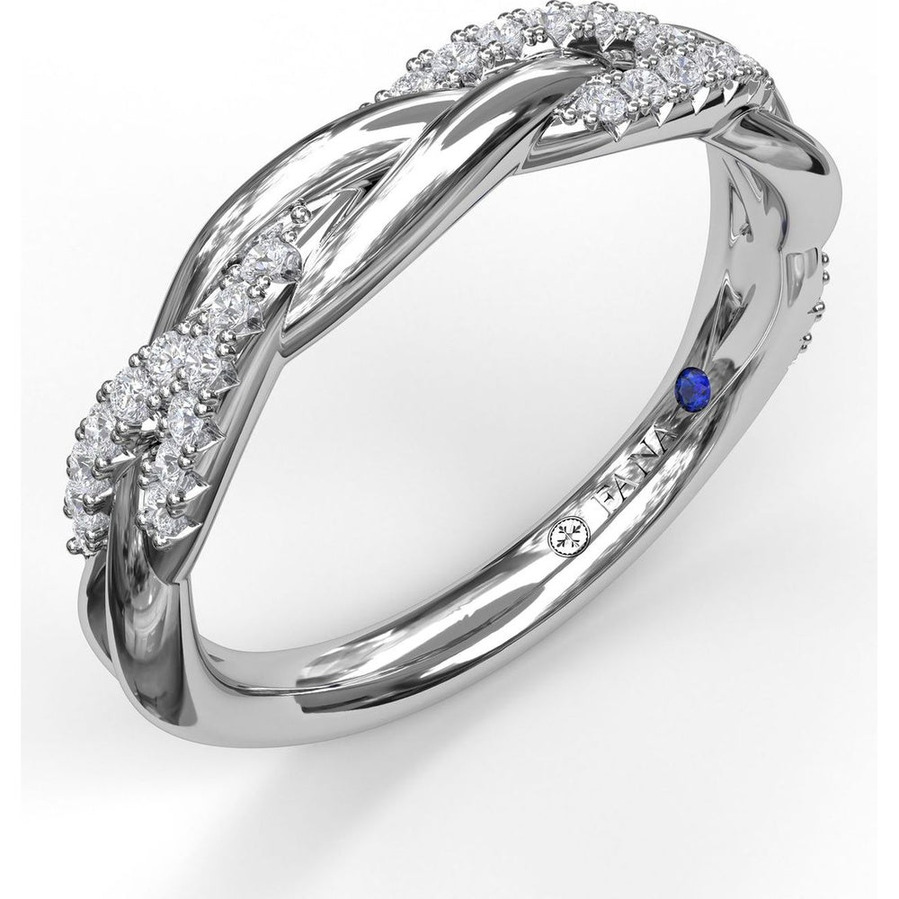 Braided Crossover Band with Pavé Set Round Diamonds and Hidden Sapphire Accent by Fana - 0.20 Carat Total Diamond Weight