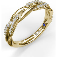 Braided Crossover Band with Pavé Set Round Diamonds and Hidden Sapphire Accent by Fana - 0.20 Carat Total Diamond Weight