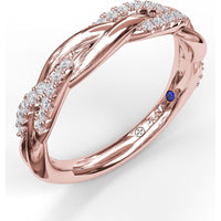 Braided Crossover Band with Pavé Set Round Diamonds and Hidden Sapphire Accent by Fana - 0.20 Carat Total Diamond Weight