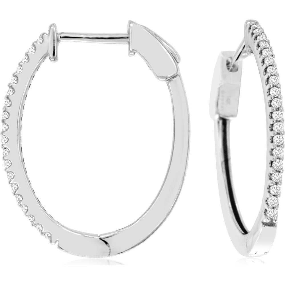 Brilliant Sparkle 14K White Gold Diamond Hoop Earrings - 0.15 Carat Total Diamond Weight