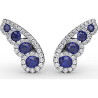 Butterfly Wing Sapphire and Diamond Halo Stud Earrings by Fana - 1.05 Carat Total Gemstone Weight