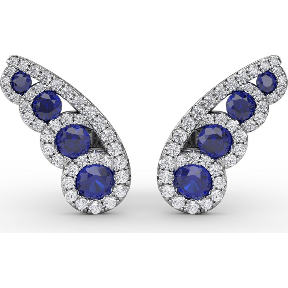 Butterfly Wing Sapphire and Diamond Halo Stud Earrings by Fana - 1.05 Carat Total Gemstone Weight