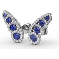 Butterfly Wing Sapphire and Diamond Halo Stud Earrings by Fana - 1.05 Carat Total Gemstone Weight