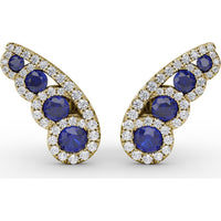 Butterfly Wing Sapphire and Diamond Halo Stud Earrings by Fana - 1.05 Carat Total Gemstone Weight