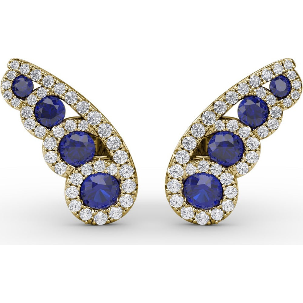 Butterfly Wing Sapphire and Diamond Halo Stud Earrings by Fana - 1.05 Carat Total Gemstone Weight