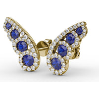 Butterfly Wing Sapphire and Diamond Halo Stud Earrings by Fana - 1.05 Carat Total Gemstone Weight
