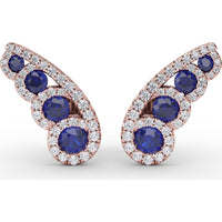 Butterfly Wing Sapphire and Diamond Halo Stud Earrings by Fana - 1.05 Carat Total Gemstone Weight