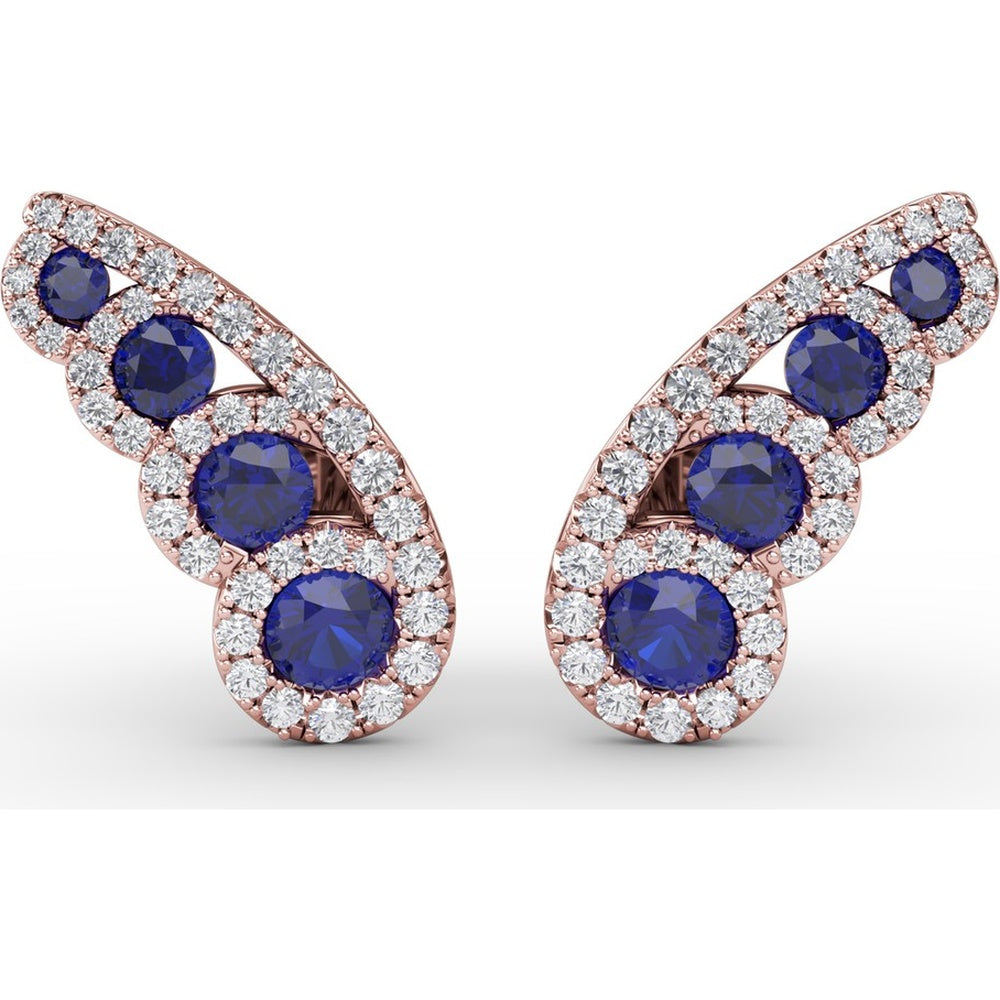 Butterfly Wing Sapphire and Diamond Halo Stud Earrings by Fana - 1.05 Carat Total Gemstone Weight