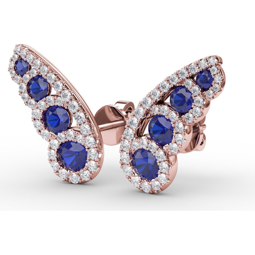 Butterfly Wing Sapphire and Diamond Halo Stud Earrings by Fana - 1.05 Carat Total Gemstone Weight