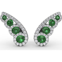 Butterfly Wing Stud Earrings with Pavé Diamonds and Round Emeralds by Fana - 0.93 Carat Total Gemstone Weight