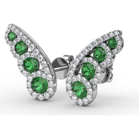 Butterfly Wing Stud Earrings with Pavé Diamonds and Round Emeralds by Fana - 0.93 Carat Total Gemstone Weight