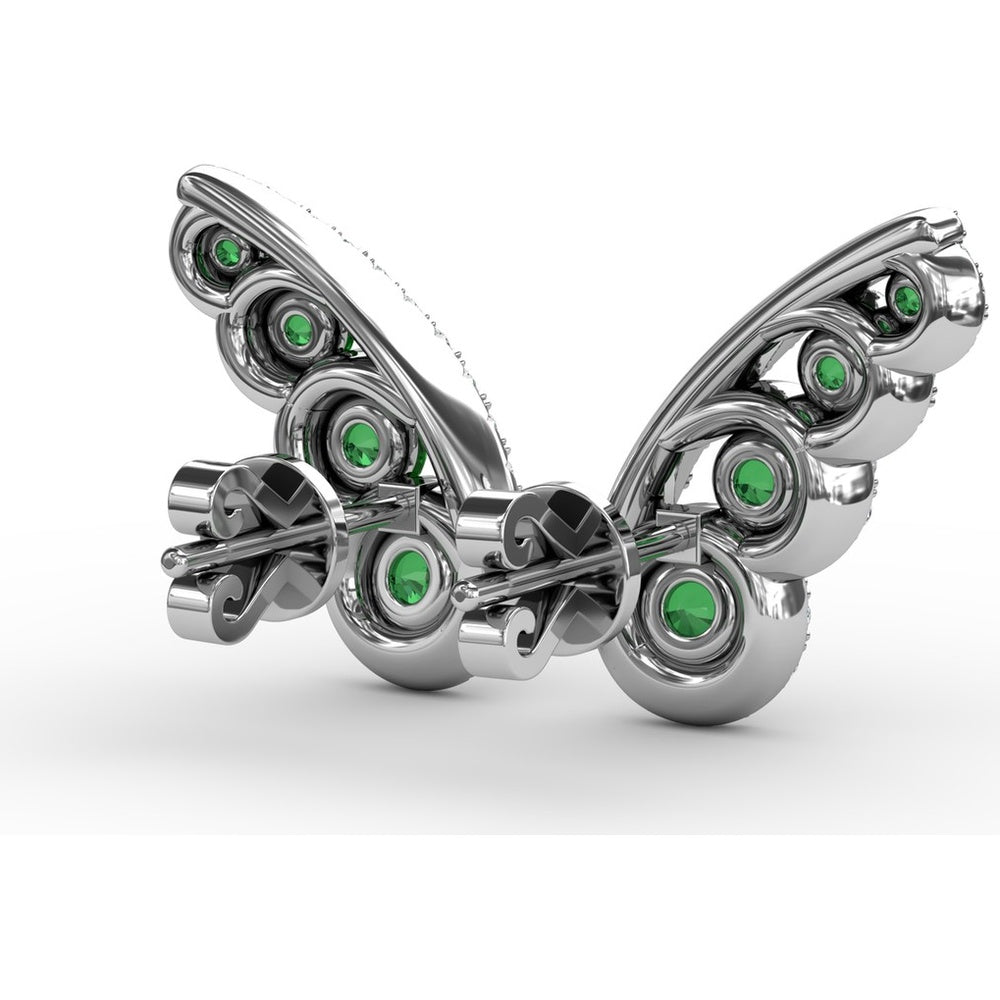 Butterfly Wing Stud Earrings with Pavé Diamonds and Round Emeralds by Fana - 0.93 Carat Total Gemstone Weight