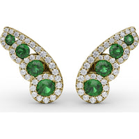 Butterfly Wing Stud Earrings with Pavé Diamonds and Round Emeralds by Fana - 0.93 Carat Total Gemstone Weight