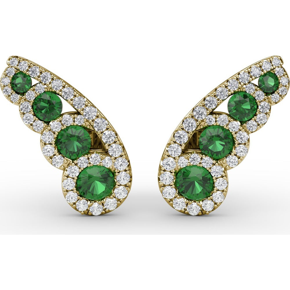 Butterfly Wing Stud Earrings with Pavé Diamonds and Round Emeralds by Fana - 0.93 Carat Total Gemstone Weight