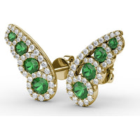 Butterfly Wing Stud Earrings with Pavé Diamonds and Round Emeralds by Fana - 0.93 Carat Total Gemstone Weight