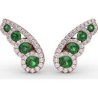Butterfly Wing Stud Earrings with Pavé Diamonds and Round Emeralds by Fana - 0.93 Carat Total Gemstone Weight