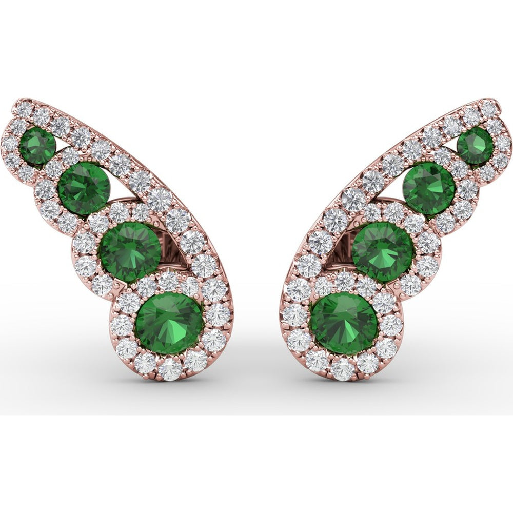 Butterfly Wing Stud Earrings with Pavé Diamonds and Round Emeralds by Fana - 0.93 Carat Total Gemstone Weight