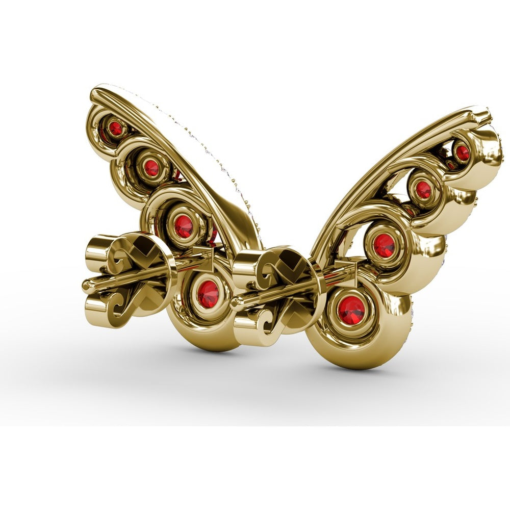 Butterfly Wing Stud Earrings with Round Rubies and Pavé Diamond Halos by Fana - 1.05 Carat Total Gemstone Weight
